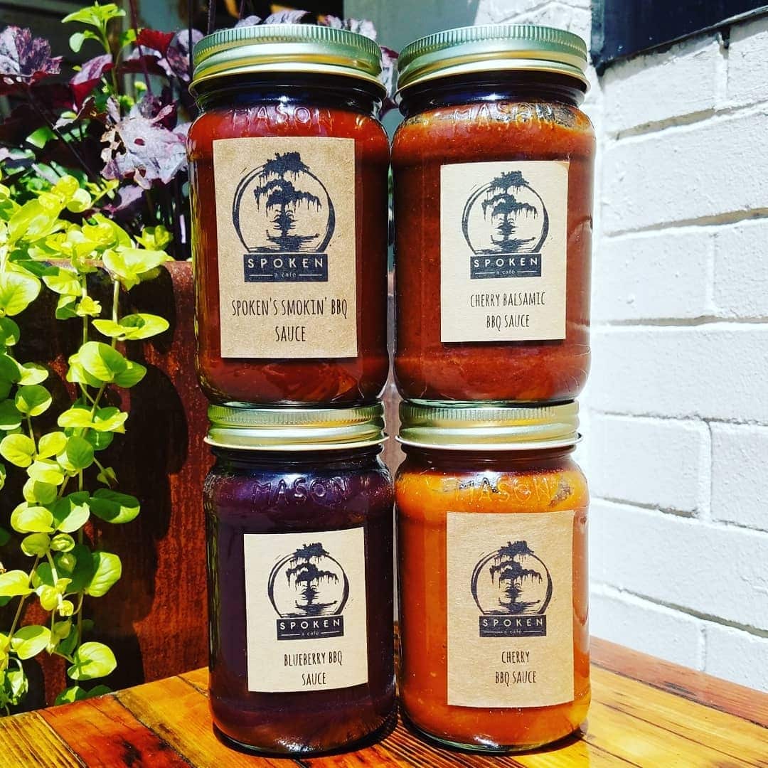 A picture of jars of sauces from Spoken Cafe