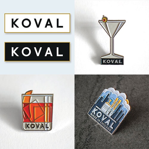 Enamel cocktail pins from KOVAL Distillery